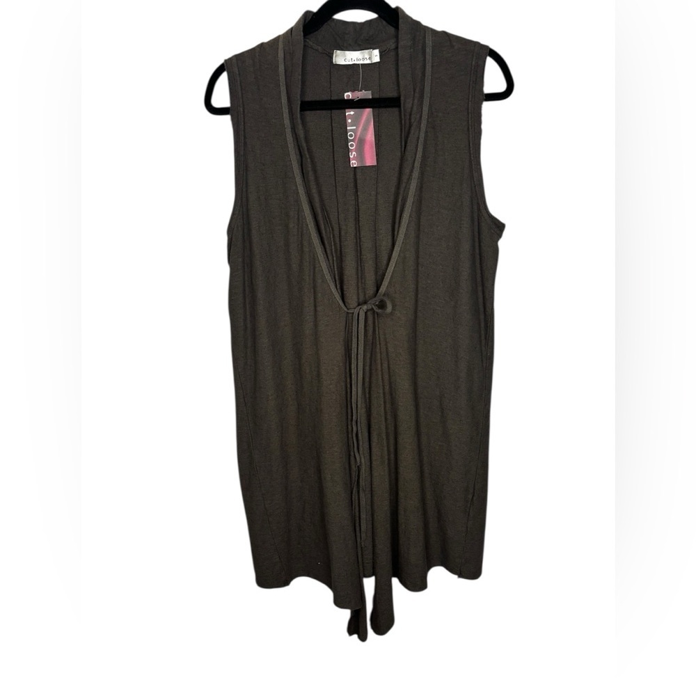 NEW Cut Loose Open-Front Long Cotton Linen Vest Top Size Small Lagenlook